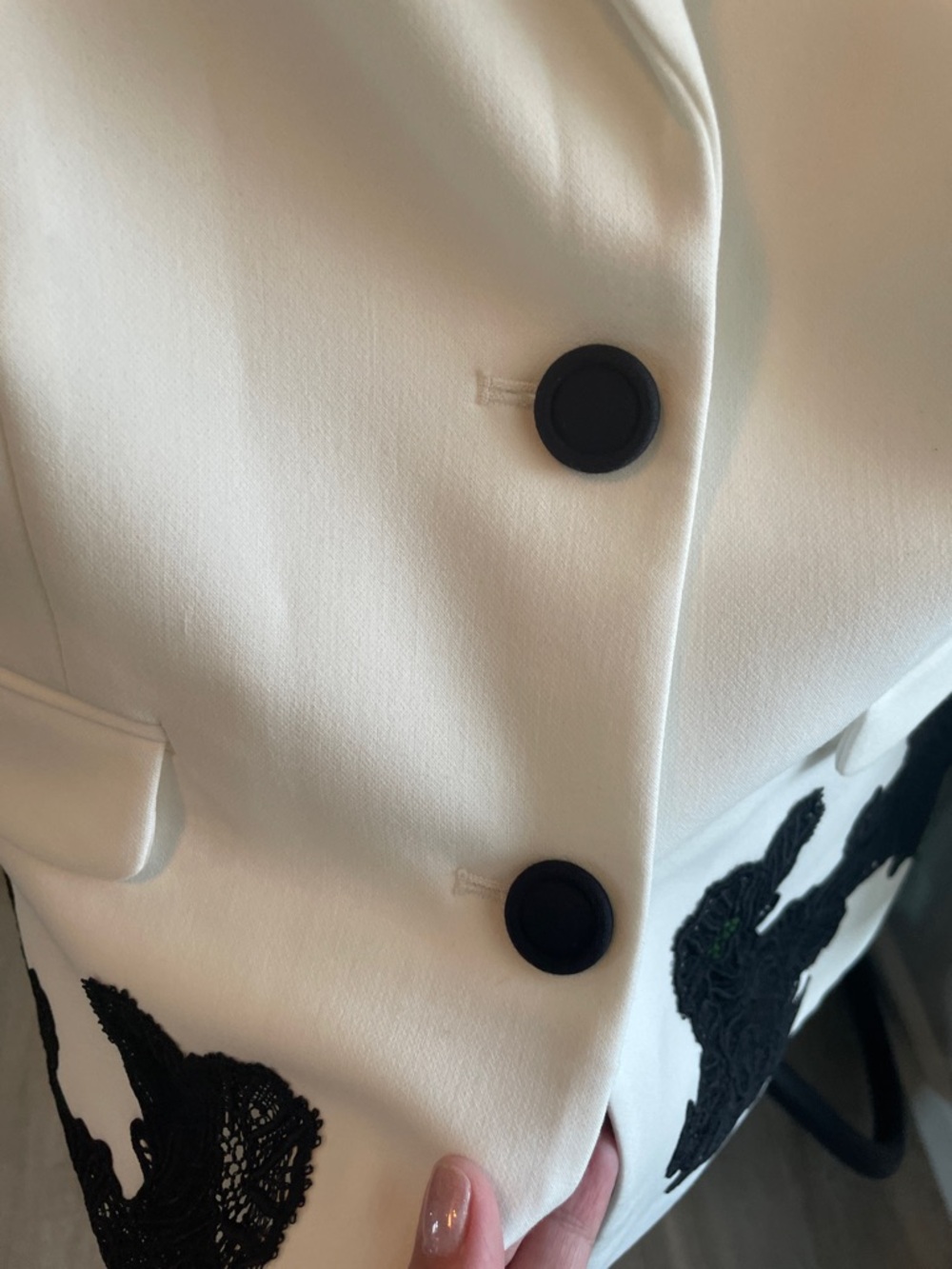 White Women's Tailored Blazer with Black Appliqué - Picture 10 of 10